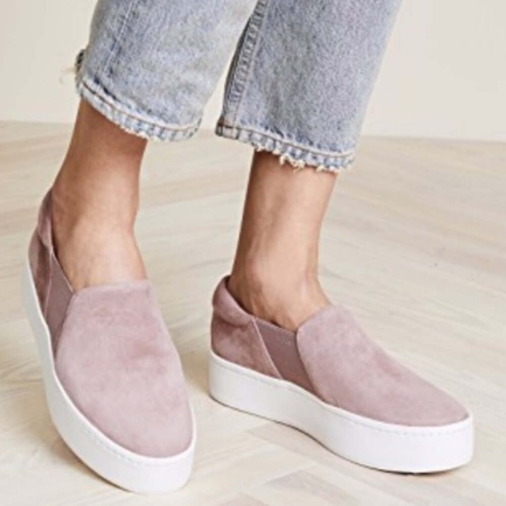 Vince Warren Suede Platform Slip-On Sneakers Dusty Pink Mauve (Size US 10 EU 40)